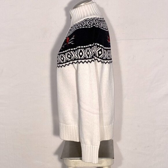 Vintage Northern Reflections Full Zip White Mock Neck Cardigan With Cardinals M - Picture 2 of 10